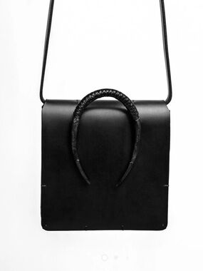 AnuTera Black Leather Curved Iron Satchel bag purse